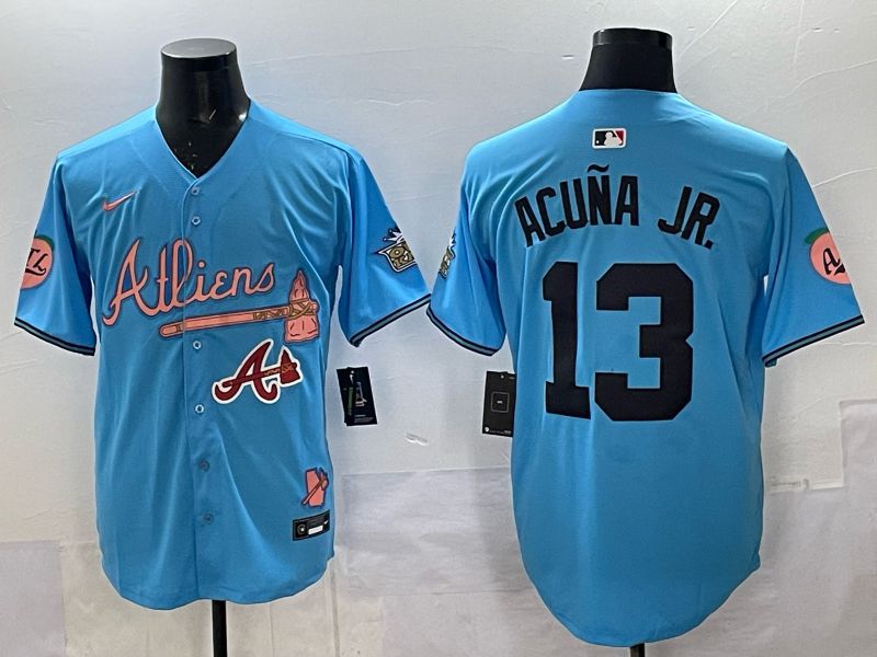 Men Atlanta Braves Nike #13 Acuna jr Light blue 5th generation Joint Name 2025 MLB Jersey 08->nfl t-shirts->Sports Accessory